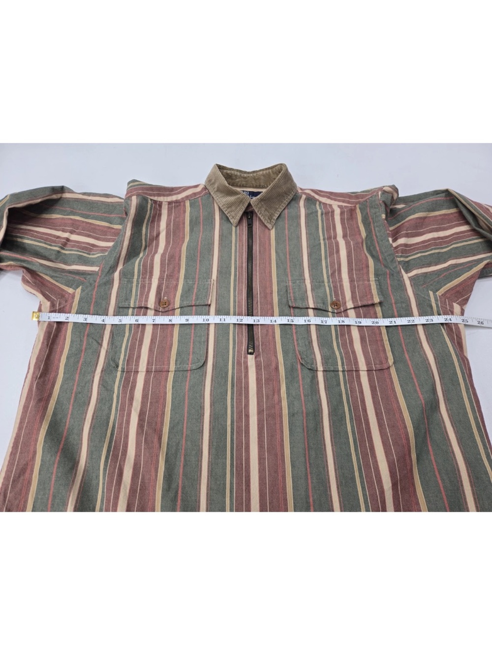Polo Ralph Lauren Striped Vintage Cotton With Corduroy Collar Shacket Half Zip M - Picture 5 of 7